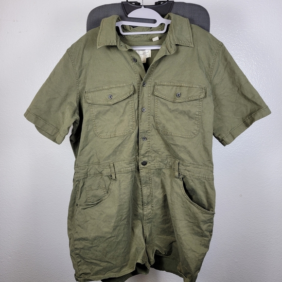 Universal Thread Olive Green Short Sleeve Denim Collared Jumpsuit Romper Size 17 - Picture 1 of 6
